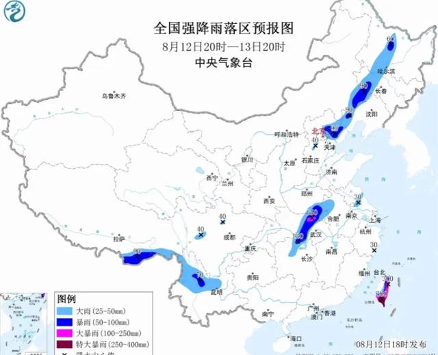 本轮强降雨中心已定，明日8月13号天气，大暴雨特大暴雨分布如下
