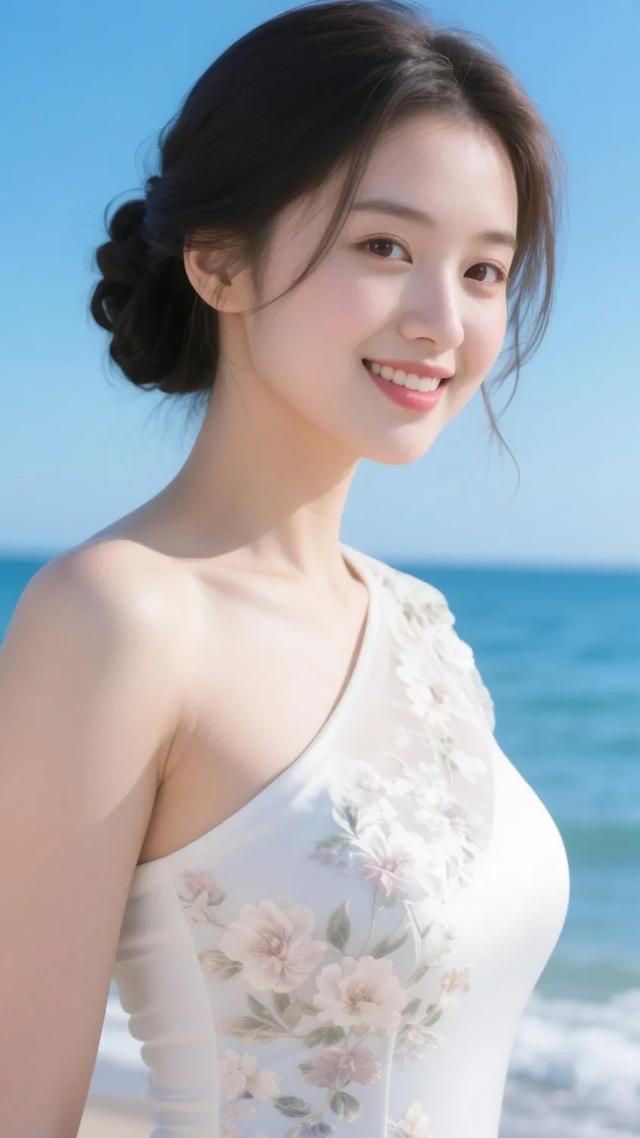 绝美海边！她的白裙微笑，秒治愈心！‖绝美高清壁纸图片