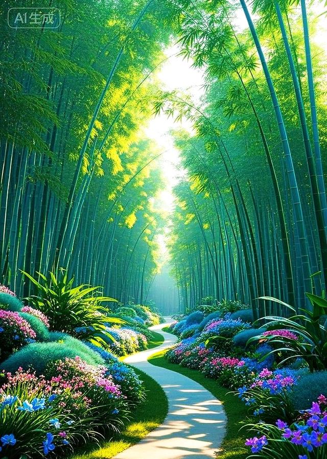 竹林花径：一径繁花，满目翠意