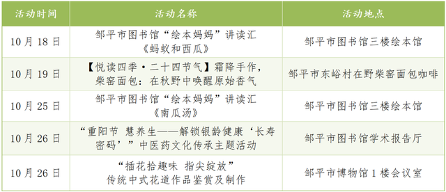 文化服务在您身边丨每周文化菜单（10月18日-10月26日）