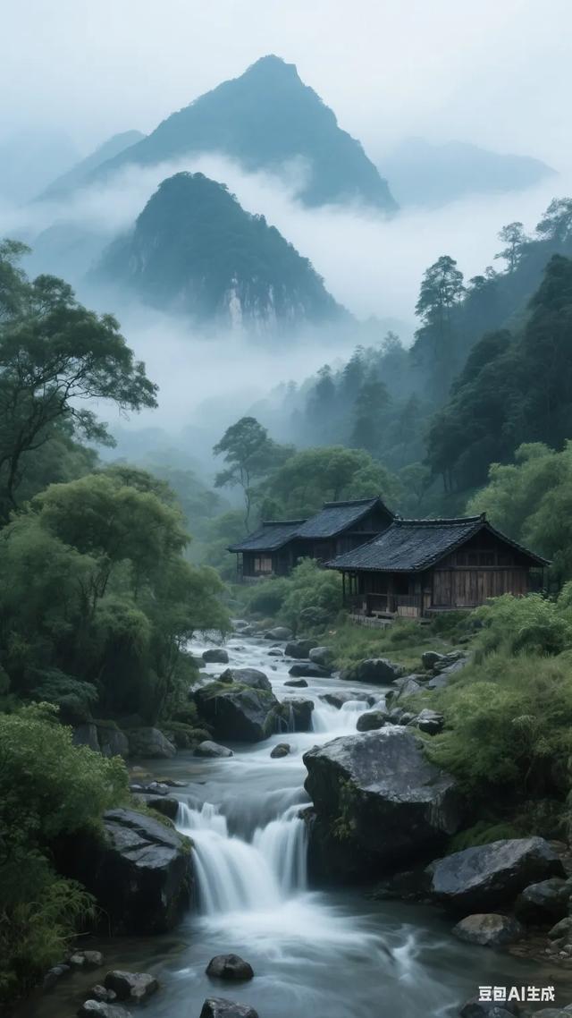 仙境般的古村落，流水潺潺，云雾缭绕，仿佛世外桃源！
