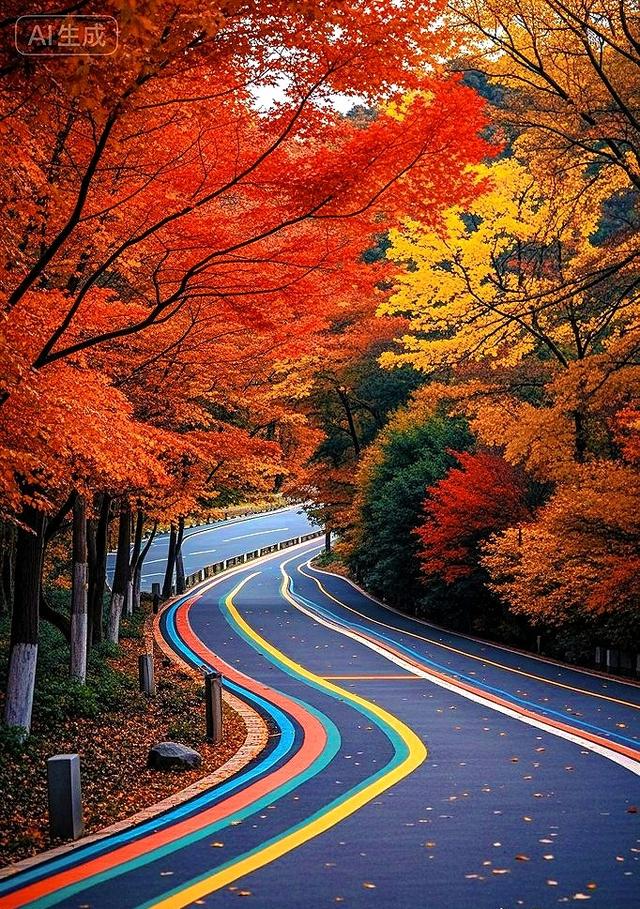 秋景公路：红叶彩道，美如画卷