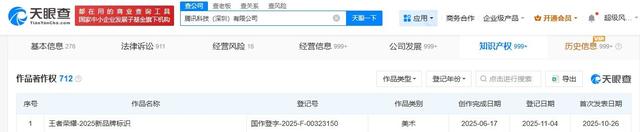 腾讯登记王者荣耀2025新品牌标识著作权