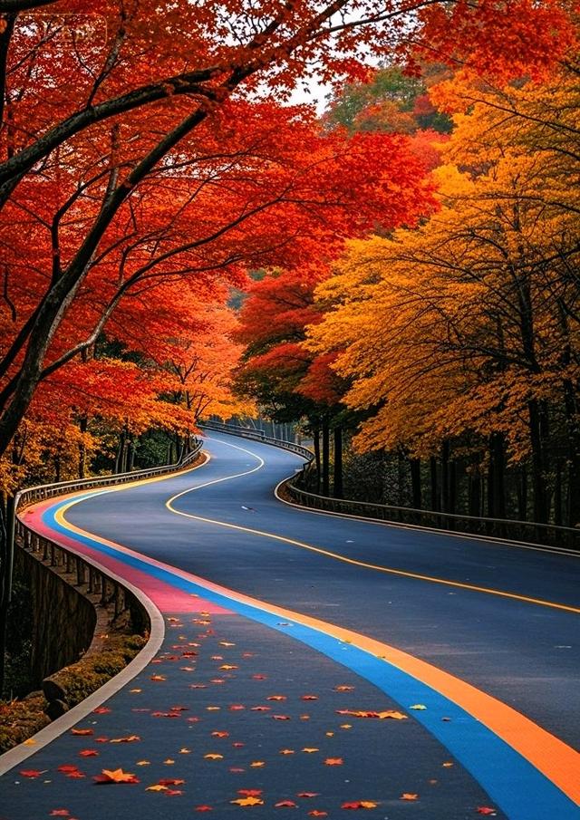 秋景公路：红叶彩道，美如画卷