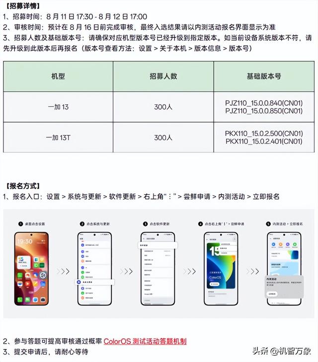 ColorOS 16 Beta开启尝鲜招募了！爆料称，首批机型包括一加13等
