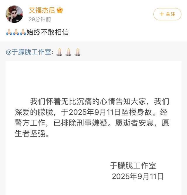 众星发文悼念于朦胧