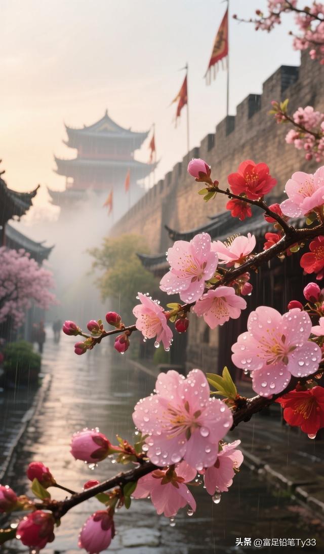 雨中邂逅粉樱盛景，领略古风古韵，共赴一场绝美之约！