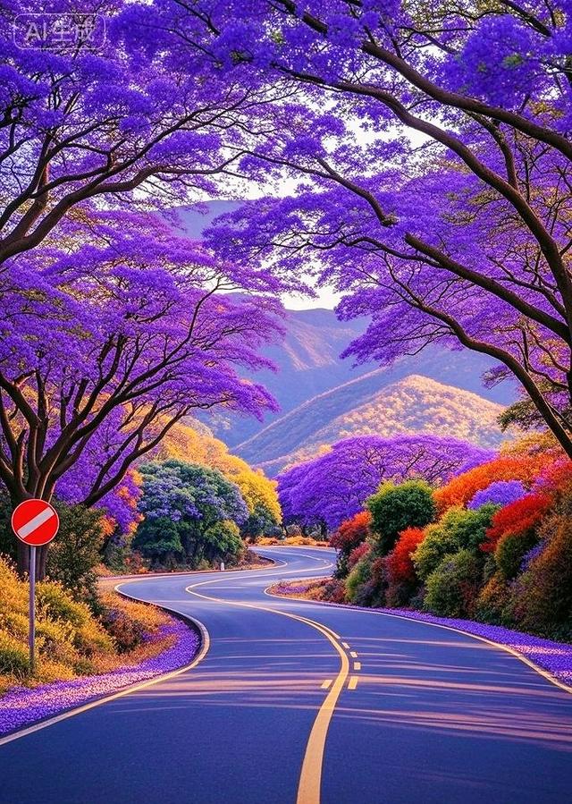 这条紫花满径的山间公路，美得不像话！