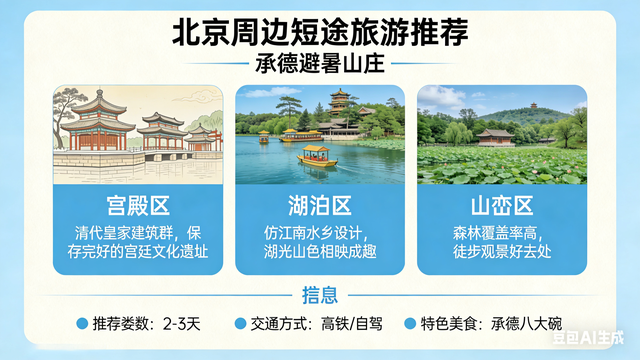 北京作为中国的首都	，周边有许多适合短途旅游的城市和景点