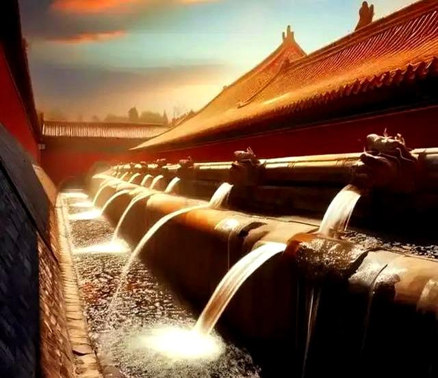 故宫600年排水系统再现“千龙吐水”奇观