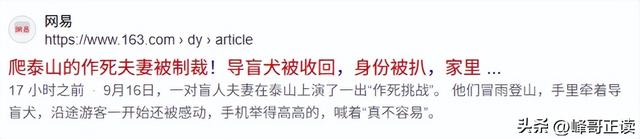 爬泰山的作死夫妻被制裁！导盲犬被收回，身份被扒，家里还有一只