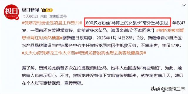 官媒锐评贺娇龙去世风波，句句一针见血	，杨振宁、成龙都是受害者