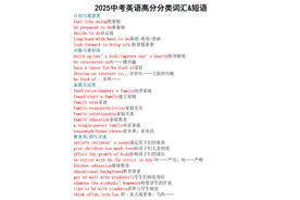 中考英语全部短语分类【打印背诵版】图片