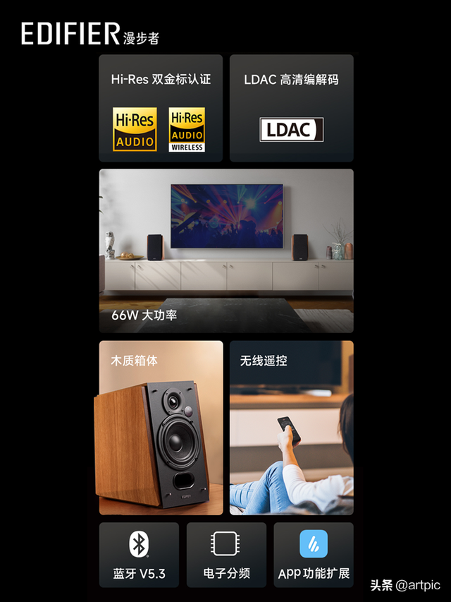 谁说电视机只能配回音壁？漫步者R1700BT+音箱：双单元66W功率