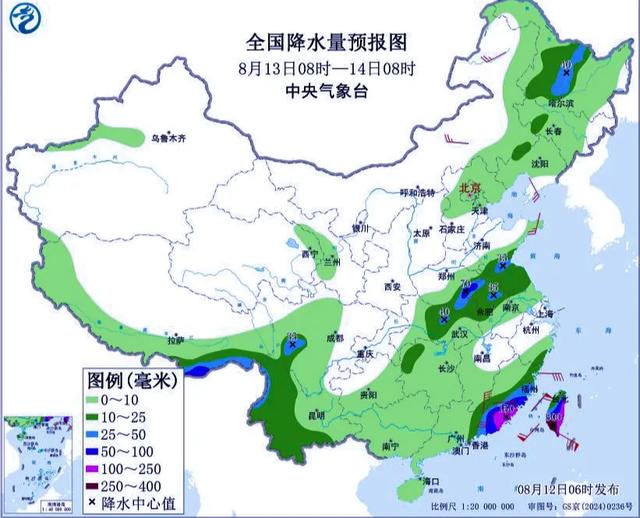 本轮降雨中心已改变，明日8月13日的天气预报，具体分布以下地区