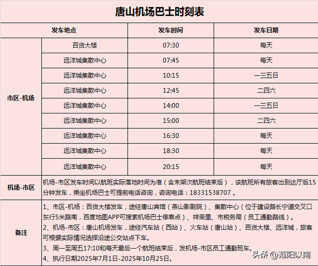 唐山机场航班时刻表！