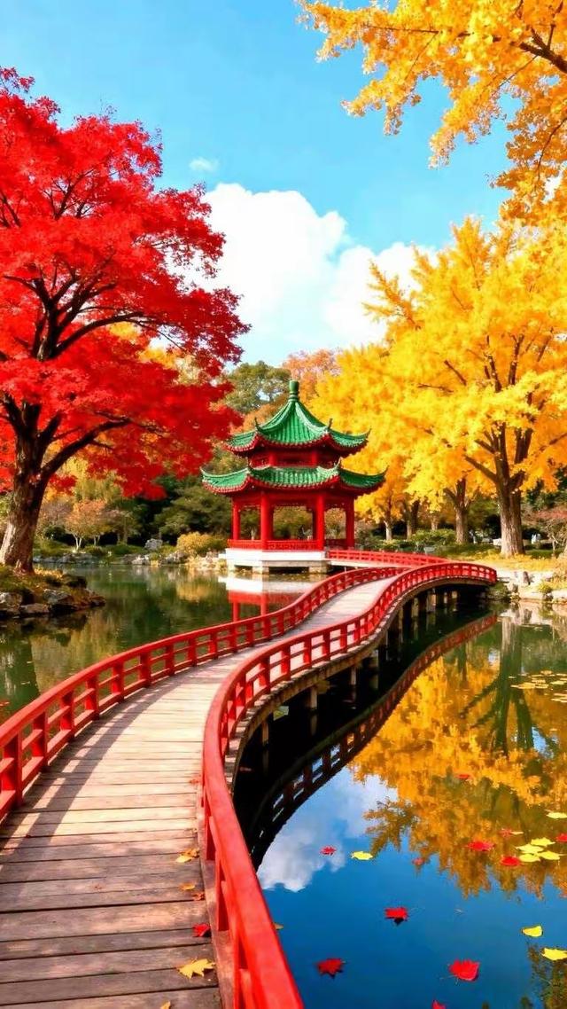 流水的澈澈声，在园林秋色里，谱写出一曲，古典与自然交松的乐章