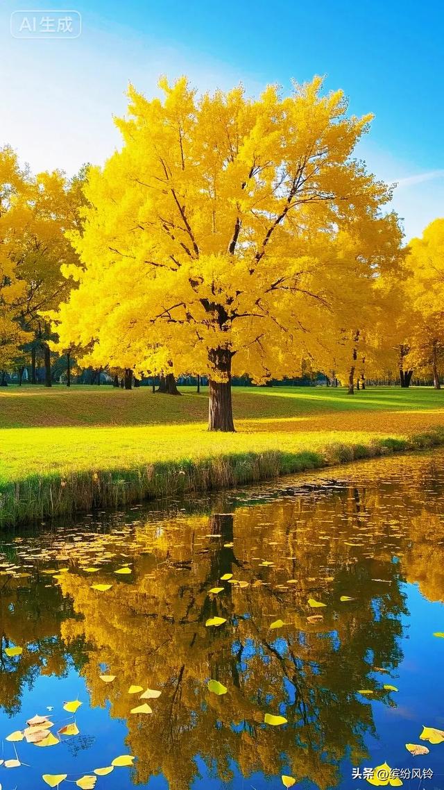 银杏将满树金黄泼洒向天空