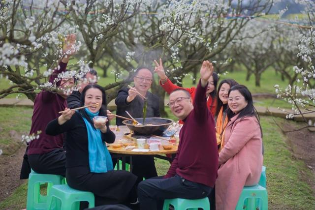 谁发明的？在千亩李花里烫火锅！荣昌今天火出圈