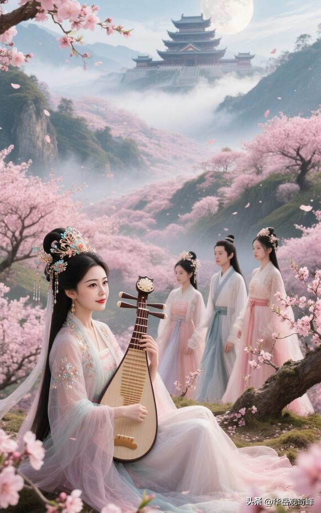 月色如水漾清辉，古风雅韵绕花帷，弦音轻淌穿幽径此景如梦不思归