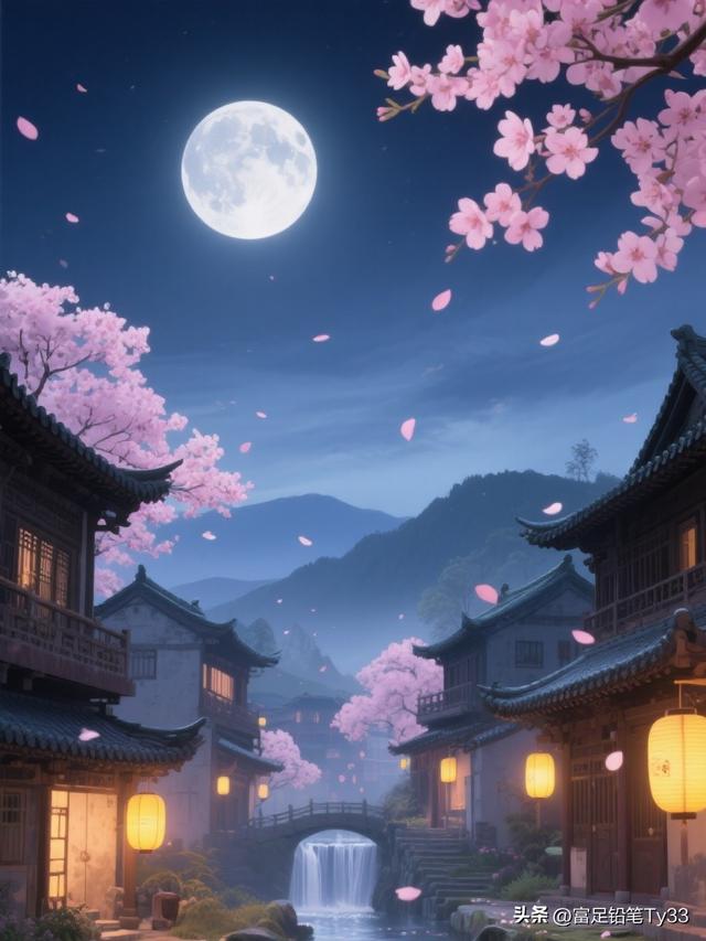沉醉月色樱落间：探秘古风小镇的浪漫仲夜之美！