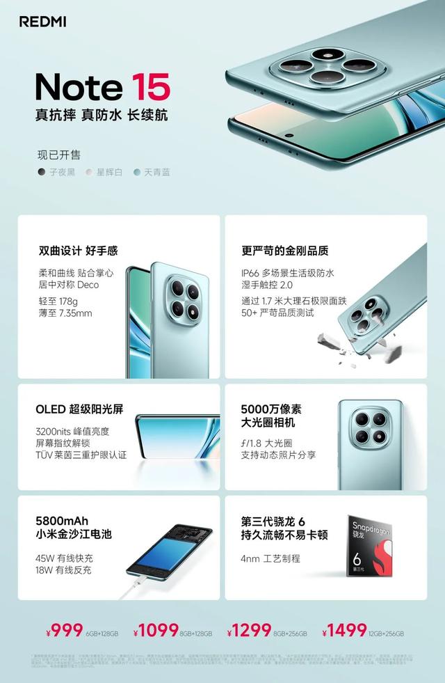 真抗摔真防水，全新小金刚REDMI Note 15 Pro+发布，首销 1899元起