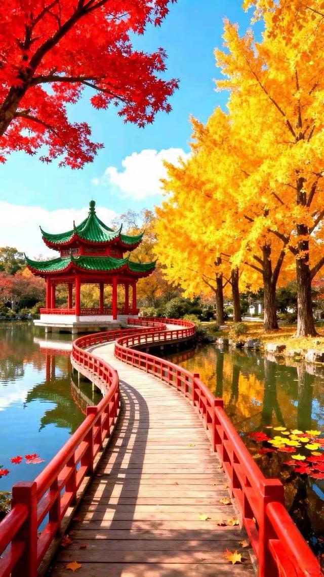 流水的澈澈声，在园林秋色里，谱写出一曲，古典与自然交松的乐章