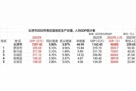 罗定、新兴差距扩大，云浮市各区县2023年GDP及人均GDP数据图片