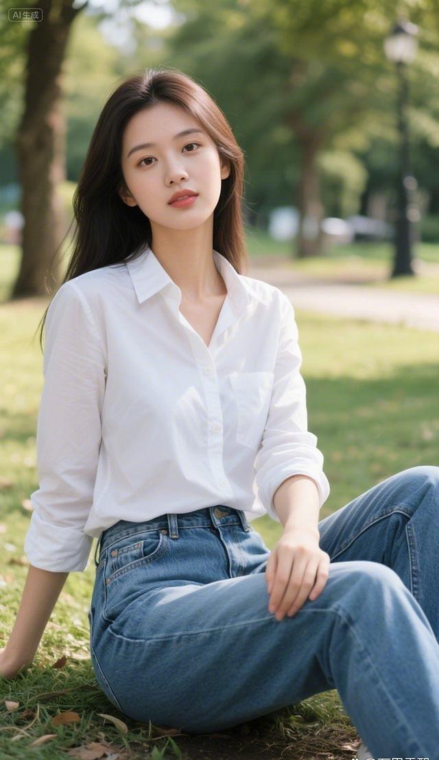 穿牛仔裤的长发女孩