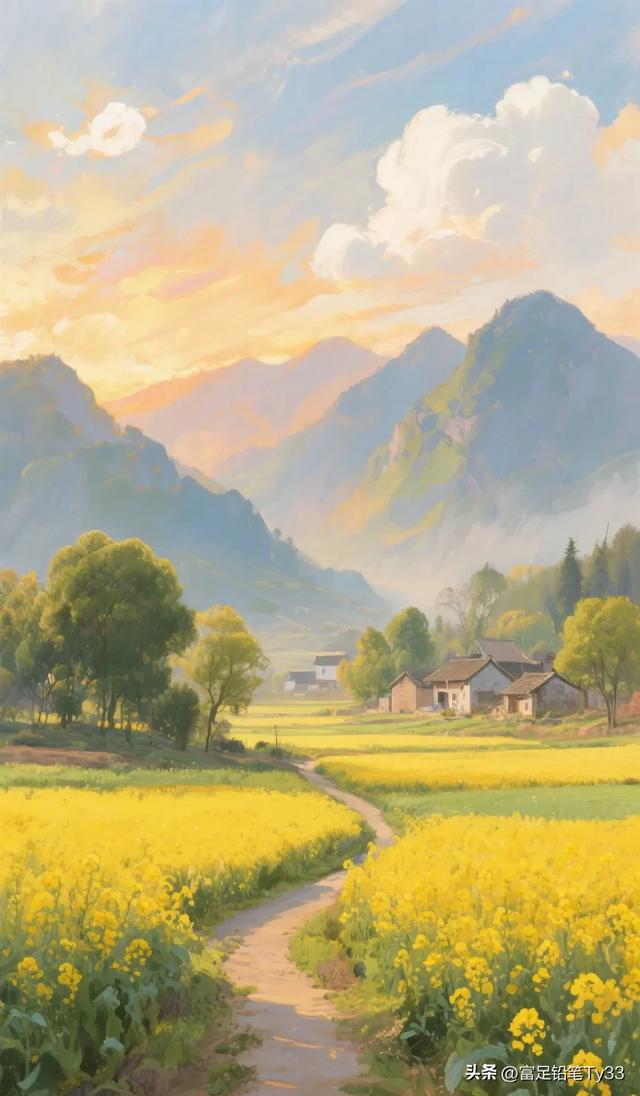 田园风光，金黄麦田，宁静乡村，美不胜收！