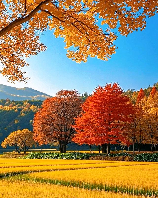 金稻铺野，彩林尽染的秋日盛景