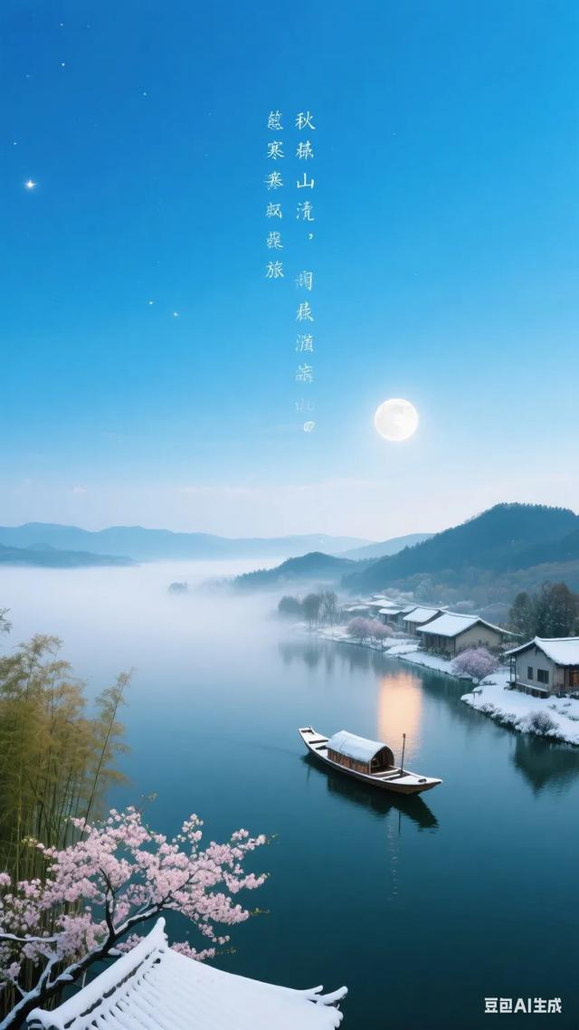 寒山秋水，静谧如画，一叶扁舟，悠然自得！