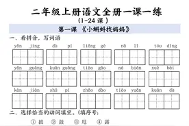 二年级上册语文，全册1-24课基础知识一课一练（含答案58页)图片
