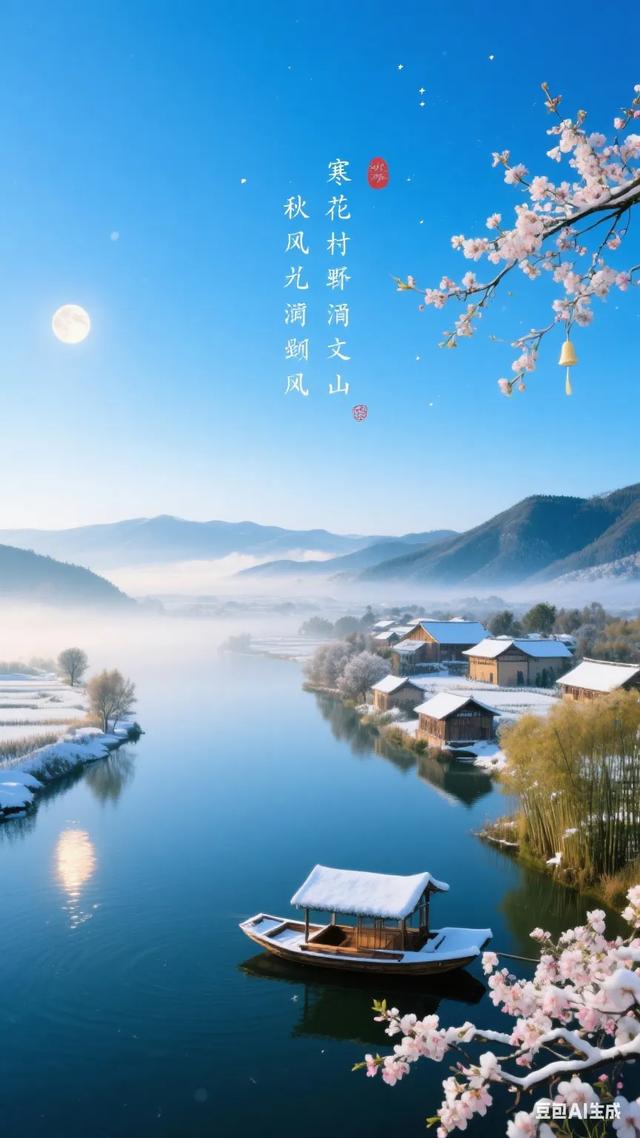 寒山秋水，静谧如画，一叶扁舟，悠然自得！