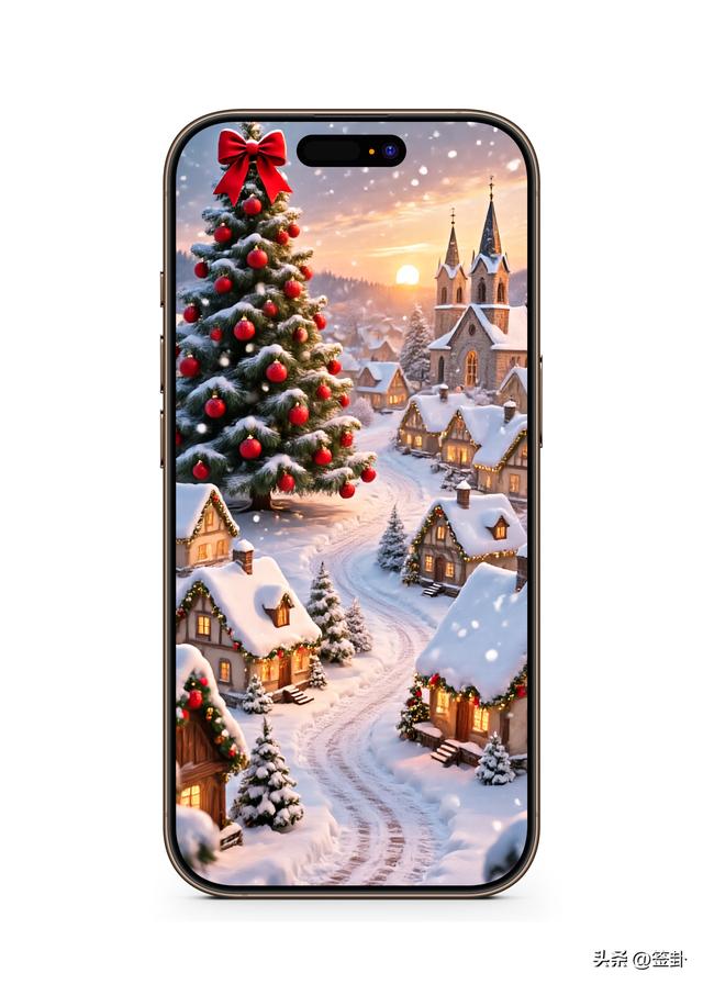 白雪皑皑的圣诞黄昏美景