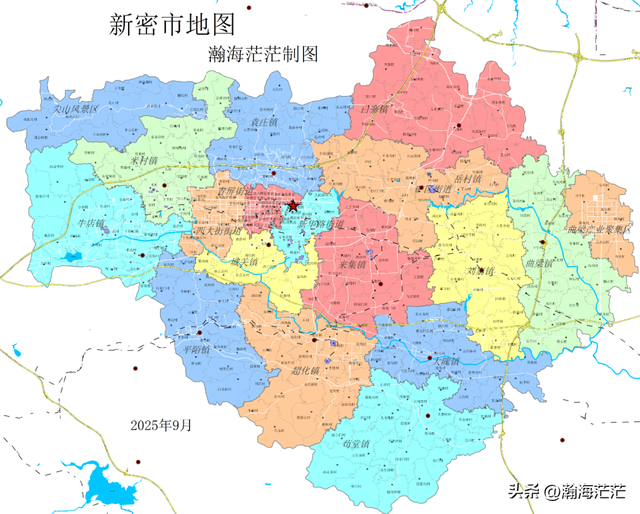 新密市地形、乡镇、村庄、交通、人口和财政收入地图