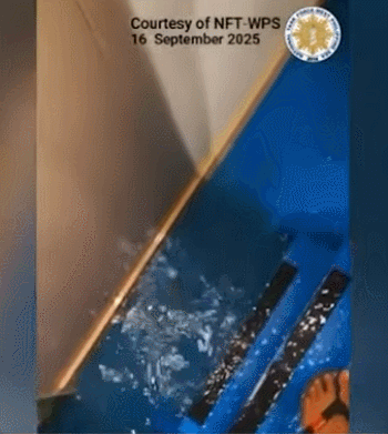 菲船故意撞击中国海警船，被水炮打碎窗户有人受伤	，摇白旗投降