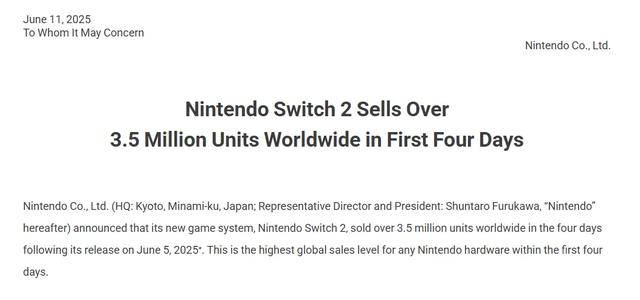任天堂正开足马力生产Switch2，以应对史上最快销售速度