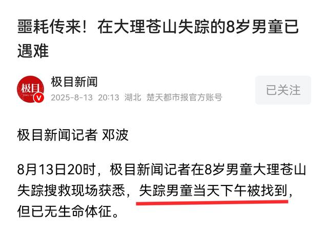 惋惜，8岁自闭症男孩已去世，疑似距离走失地直线距离仅2.5公里