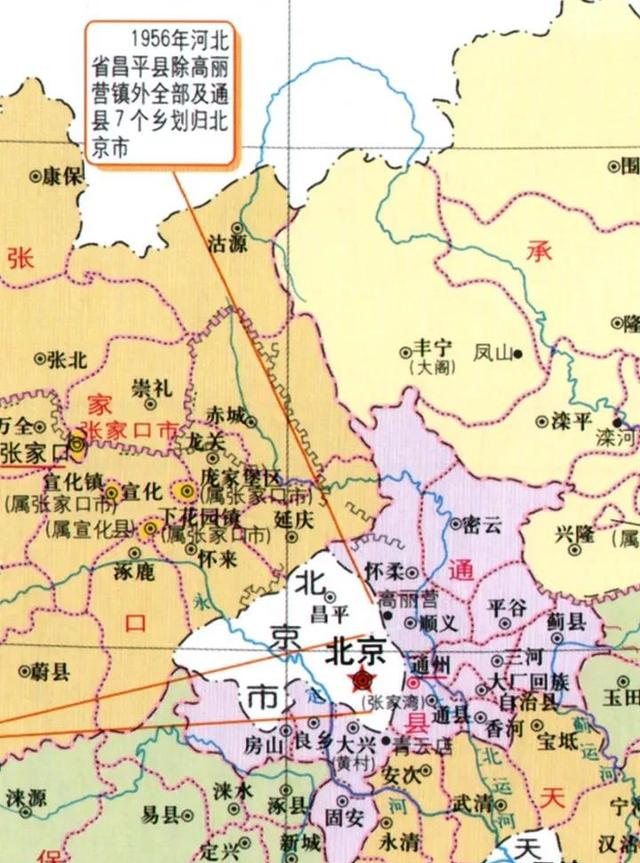 1958年通县专区加入北京	，另外4个县先被北京拒绝，又被天津拒绝