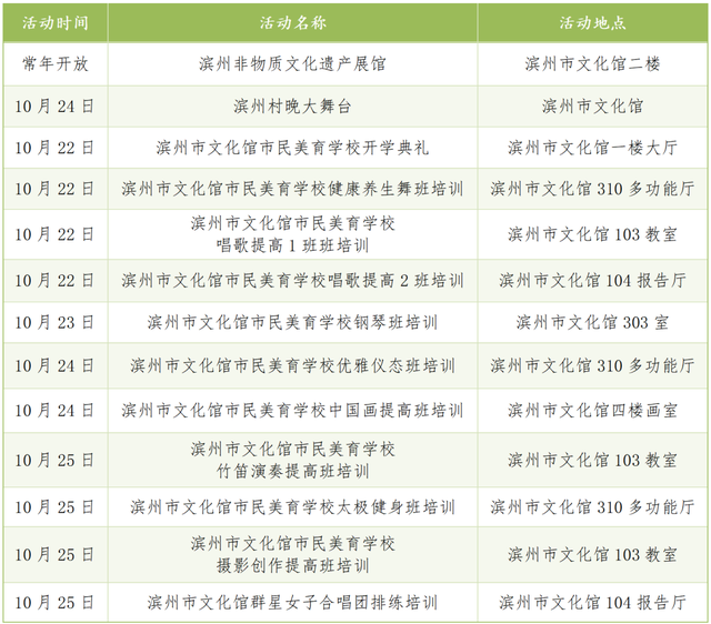 文化服务在您身边丨每周文化菜单（10月18日-10月26日）