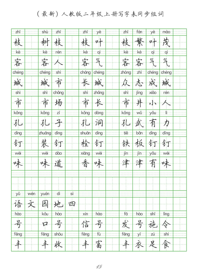 最新2024版人教二年级上册生字组词、同步字帖(建议收藏打印)