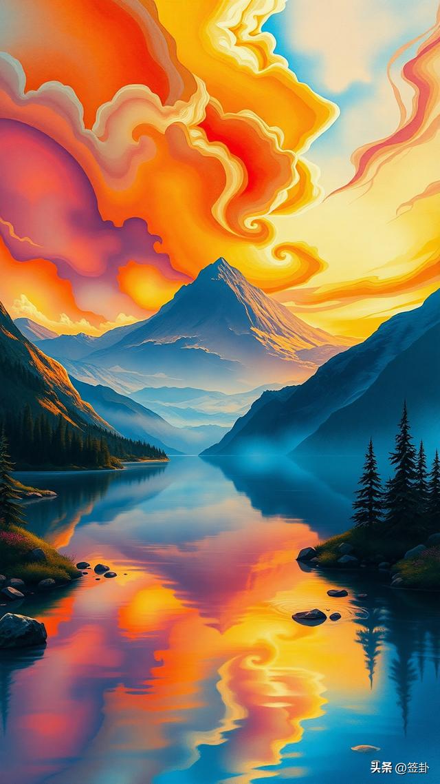 晚霞下的山川河流