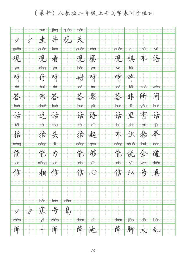 最新2024版人教二年级上册生字组词、同步字帖(建议收藏打印)