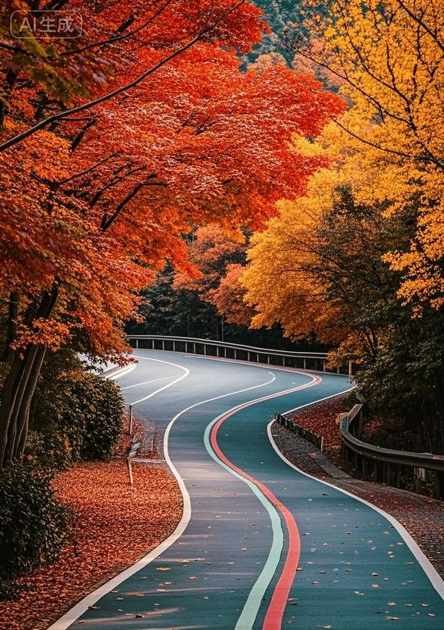 秋景公路：红叶彩道，美如画卷