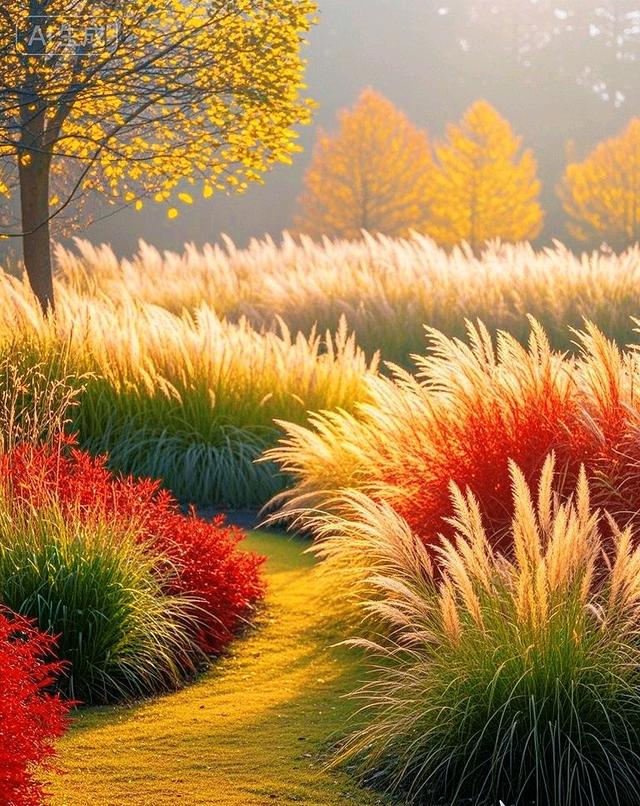 秋草染了橙红与金黄，是秋天的绝色