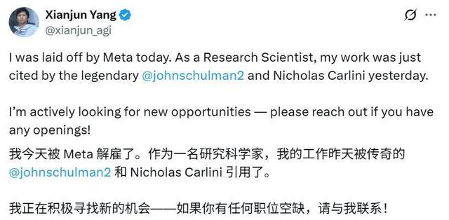 Meta AI大裁员，裁到了田渊栋？