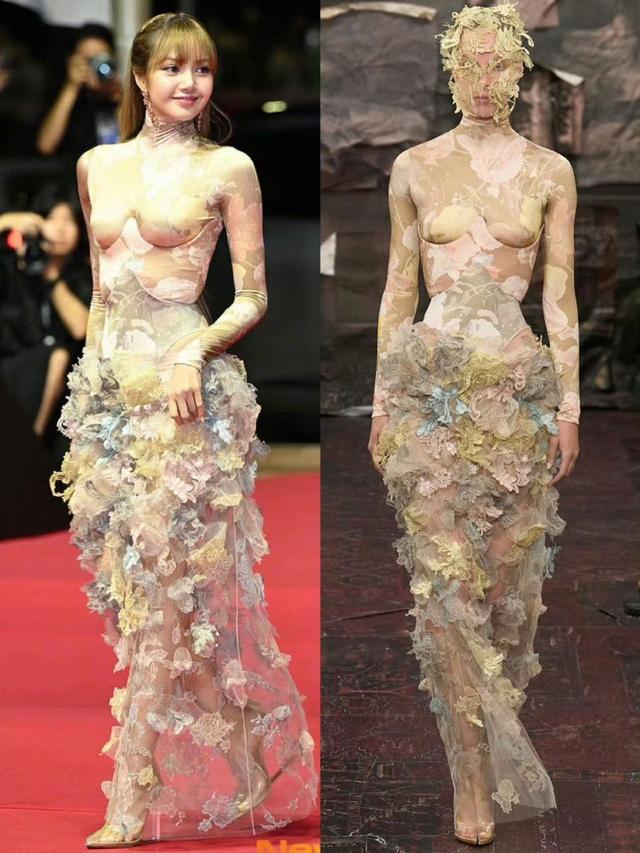 太炸裂了！Lisa身穿“人体彩绘透视花裙”在釜山电影节惊艳登场！