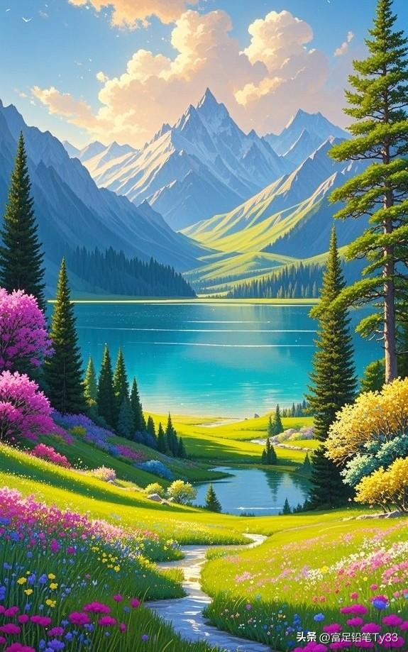 阳光洒满湖面，山峦起伏间，大自然的美景尽收眼底！