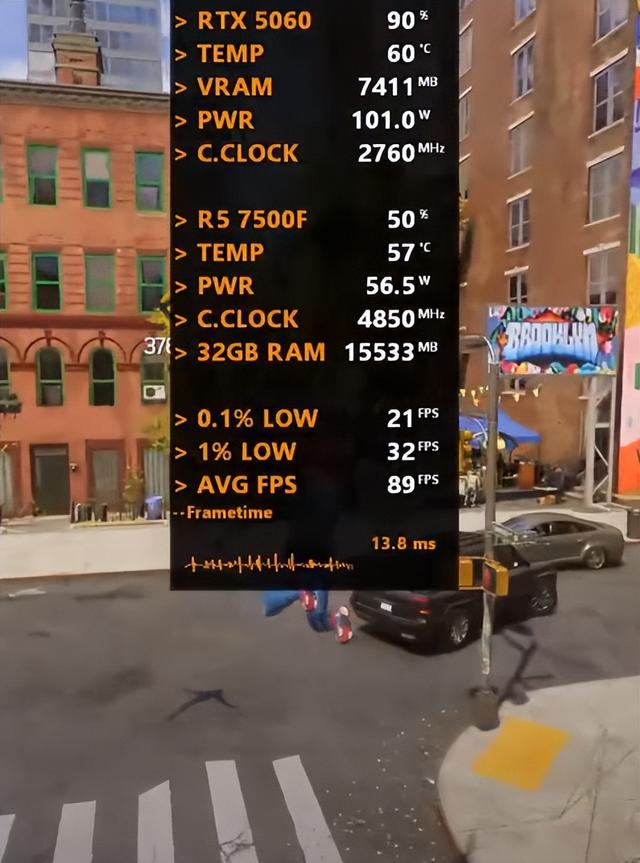 Ryzen 5 7500F+GeForce RTX 5060，性能如何？7款游戏测试出炉